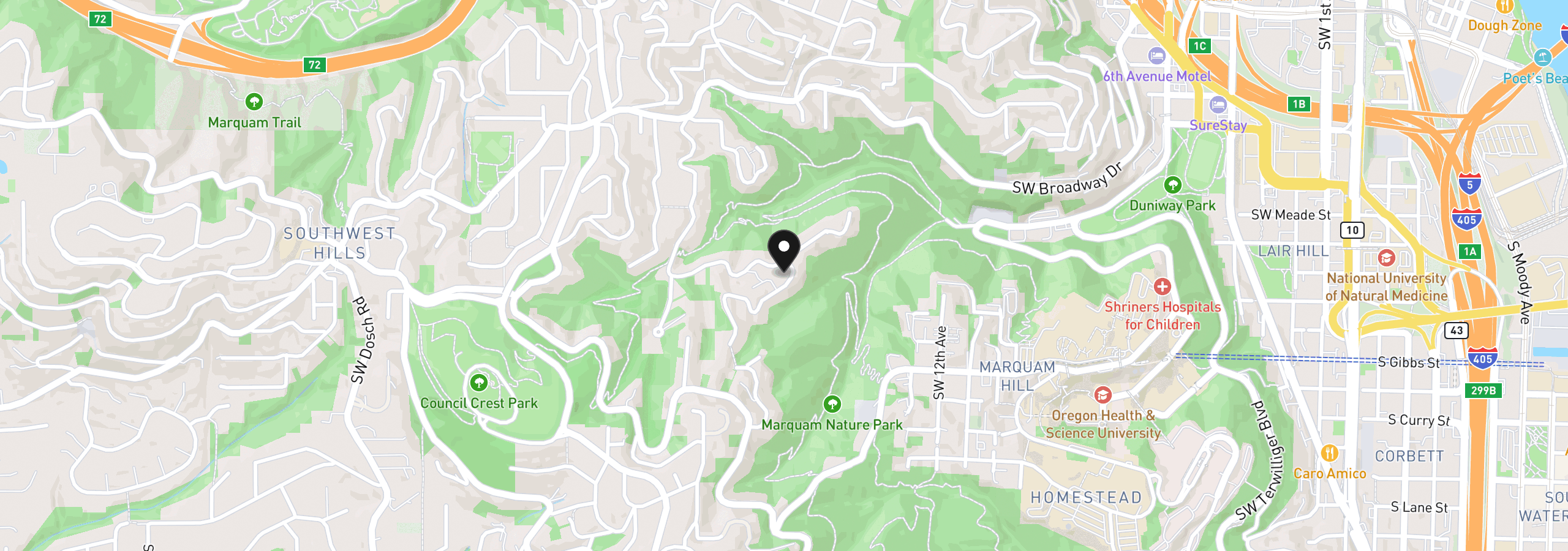 Map showing the location of 2635 SW Sherwood Pl, Portland, OR 97201