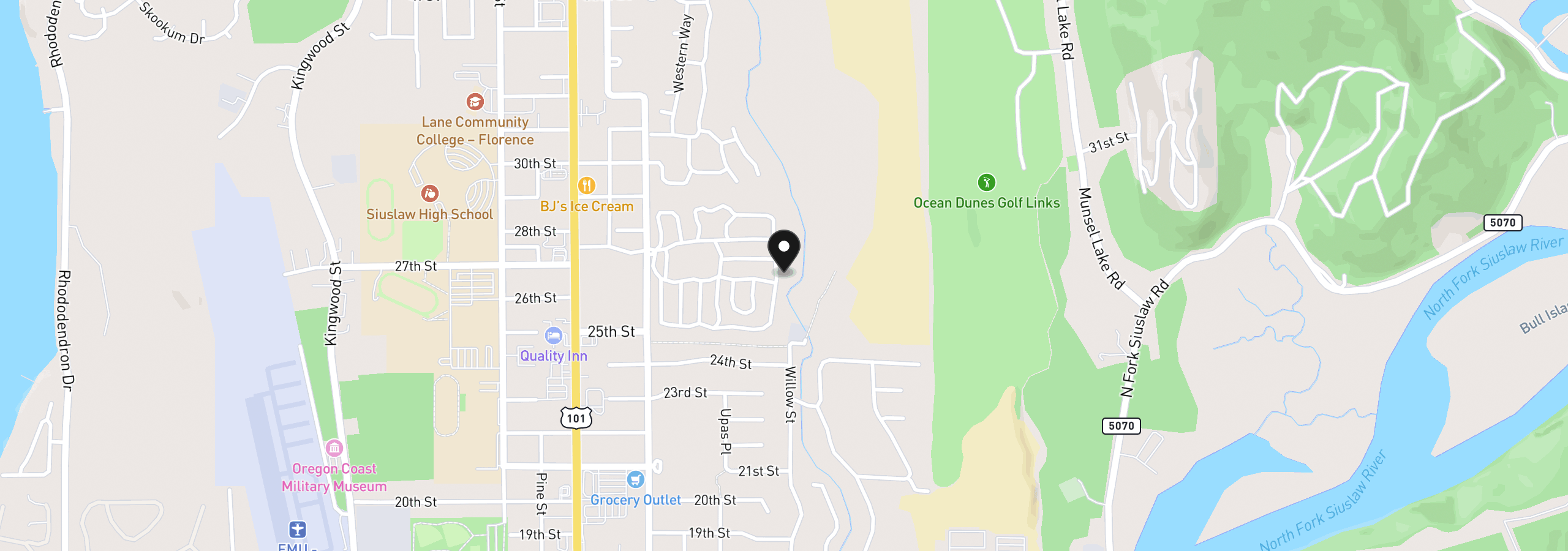 Map showing the location of 141 Outer Dr, Florence, OR 97439