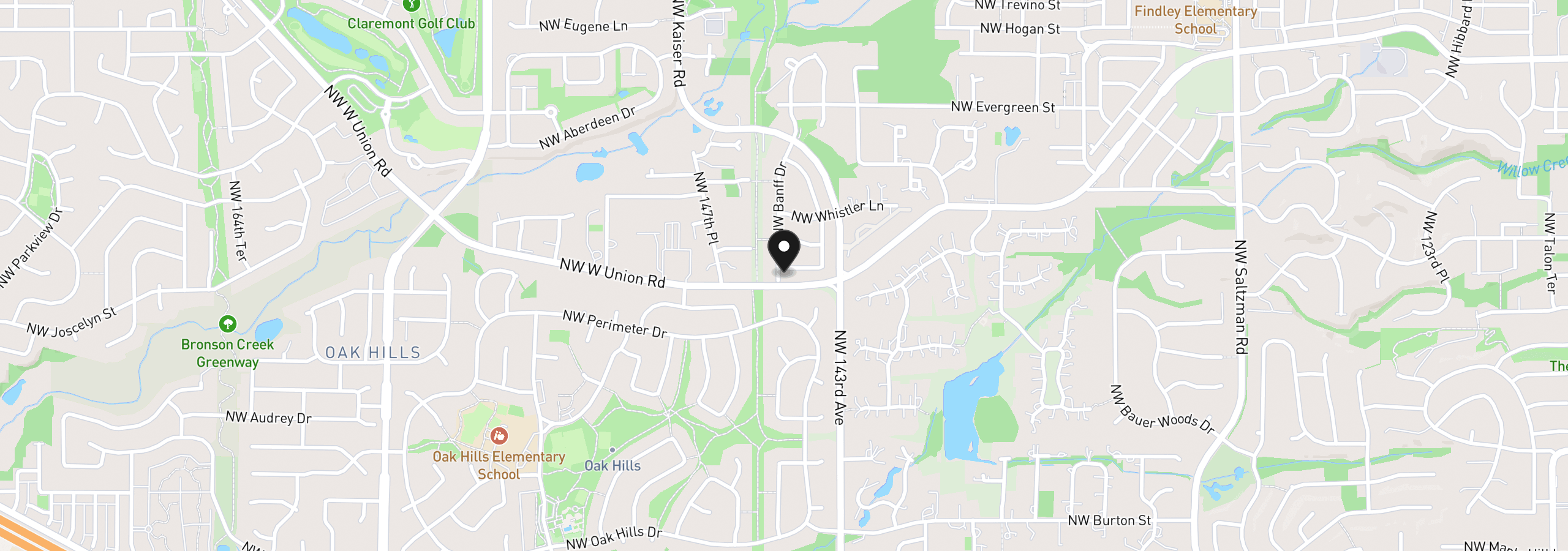 Map showing the location of 14496 NW Alta Ln, Portland, OR 97229