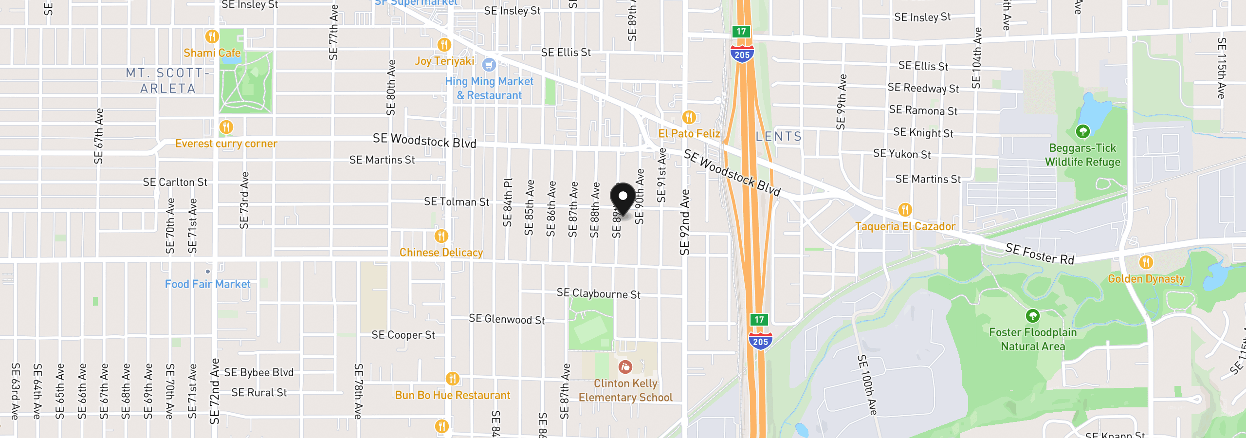 Map showing the location of 6318 SE 89th Ave, Portland, OR 97266