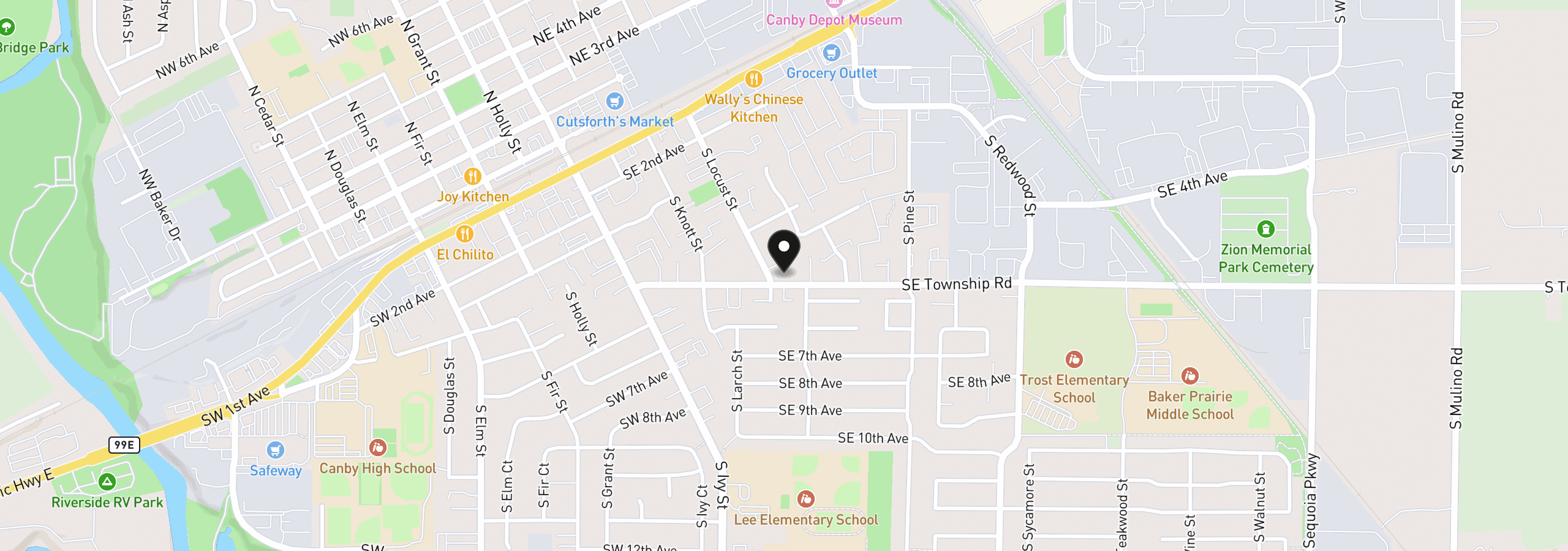 Map showing the location of 428 SE Township Rd, Canby, OR 97013