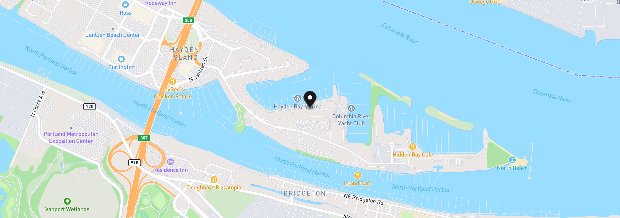 Map showing the location of 165 N Lotus Beach Dr, Portland, OR 97217