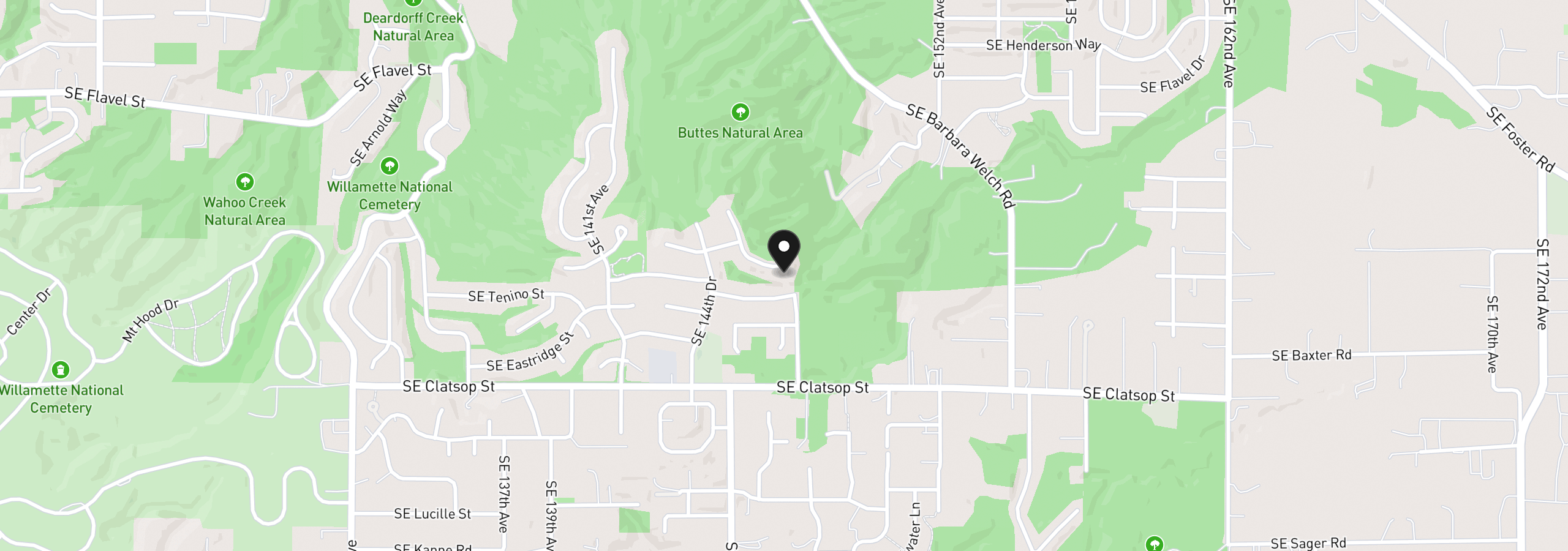 Map showing the location of 8129 SE 145th Ct, Portland, OR 97236