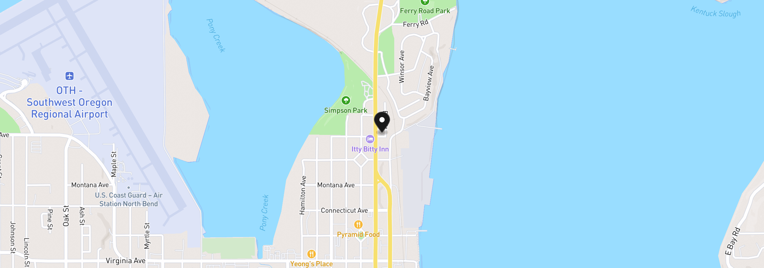 Map showing the location of 1493 Sherman Ave, North Bend, OR 97459
