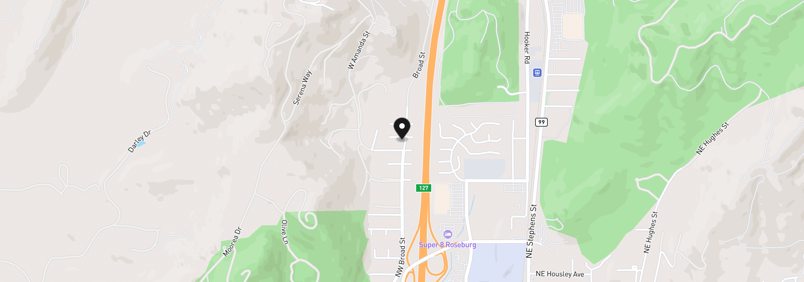 Map showing the location of 3580 NW Broad St, Roseburg, OR 97471