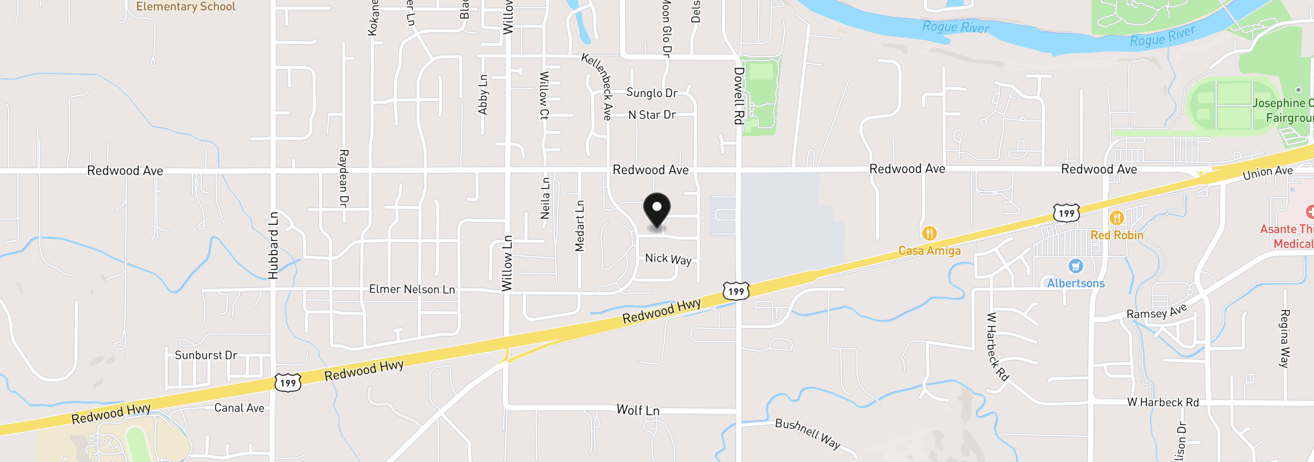 Map showing the location of 1633 Claudia Way, Grants Pass, OR 97527