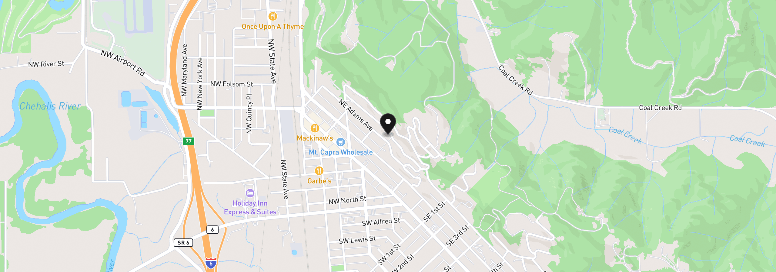 Map showing the location of 336 NE Adams Ave, Chehalis, Wa 98532