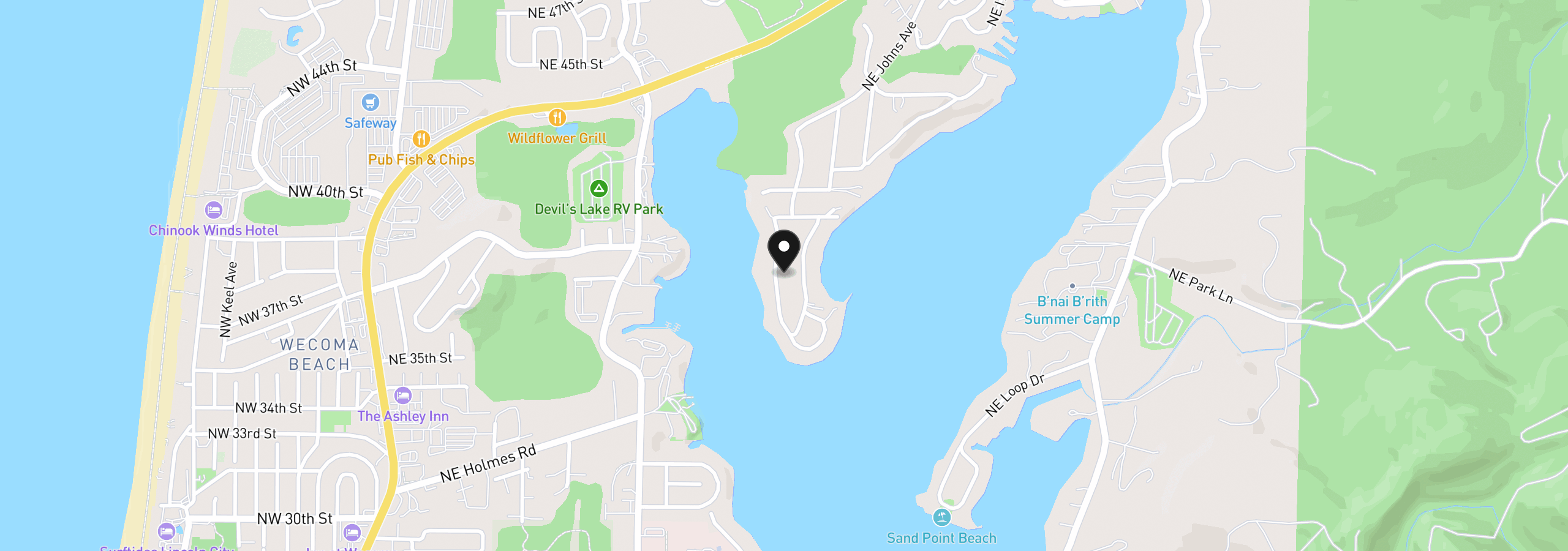 Map showing the location of 3600 NE Johns Loop, Neotsu, OR 97364