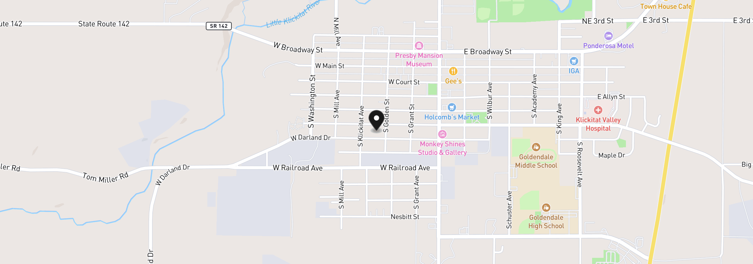 Map showing the location of 311 W Darland St, Goldendale, Wa 98620