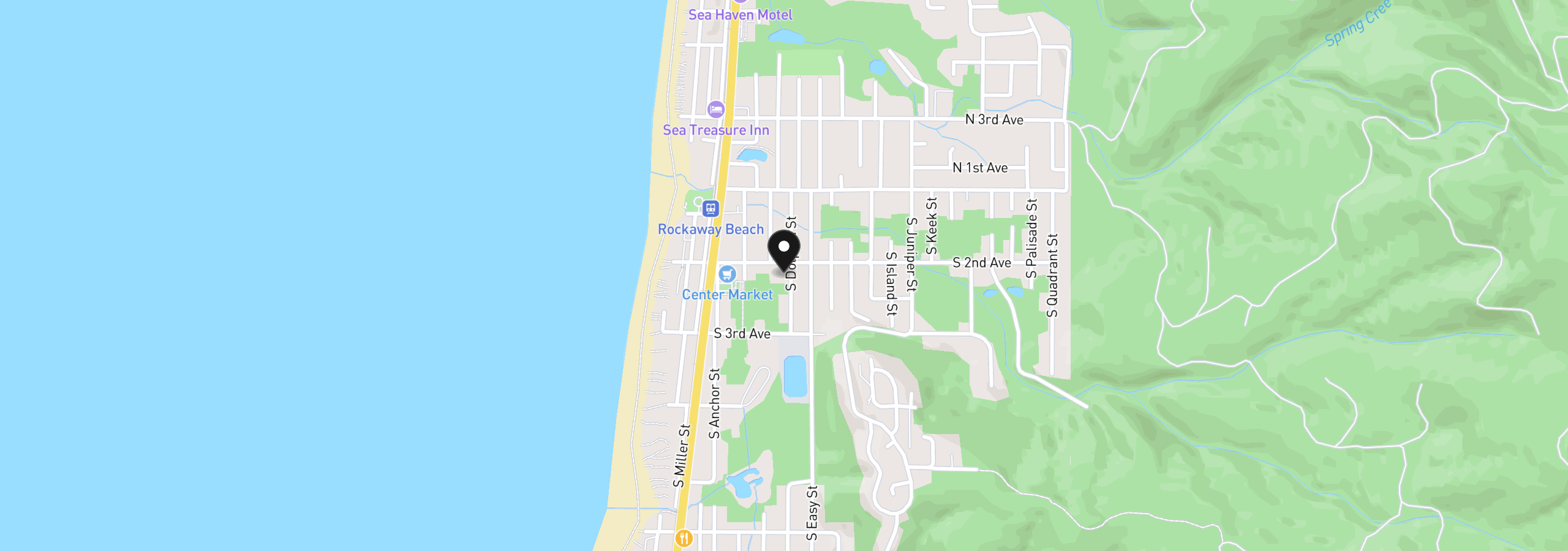 Map showing the location of 217 S Dolphin St, Rockaway Beach, OR 97136