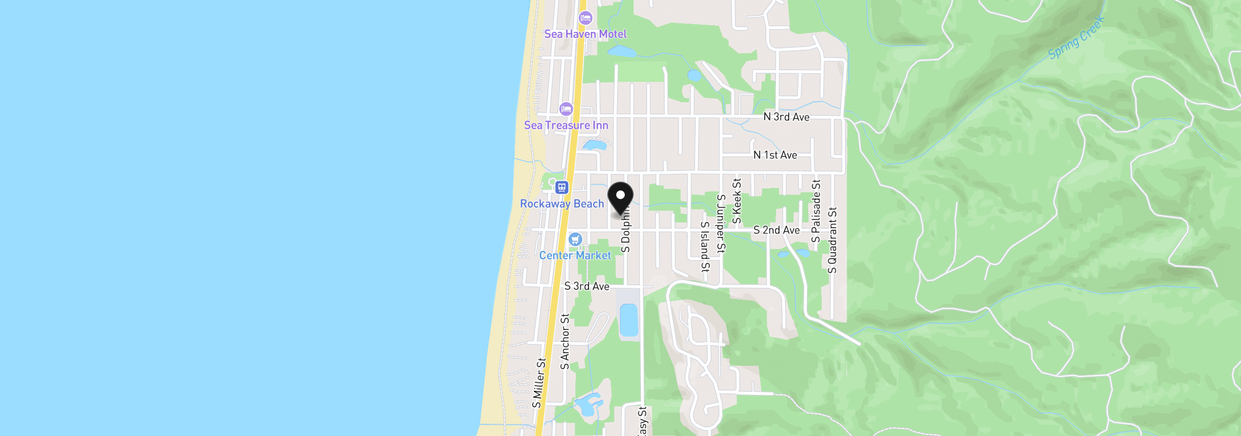 Map showing the location of 177 S Dolphin St, Rockaway Beach, OR 97136