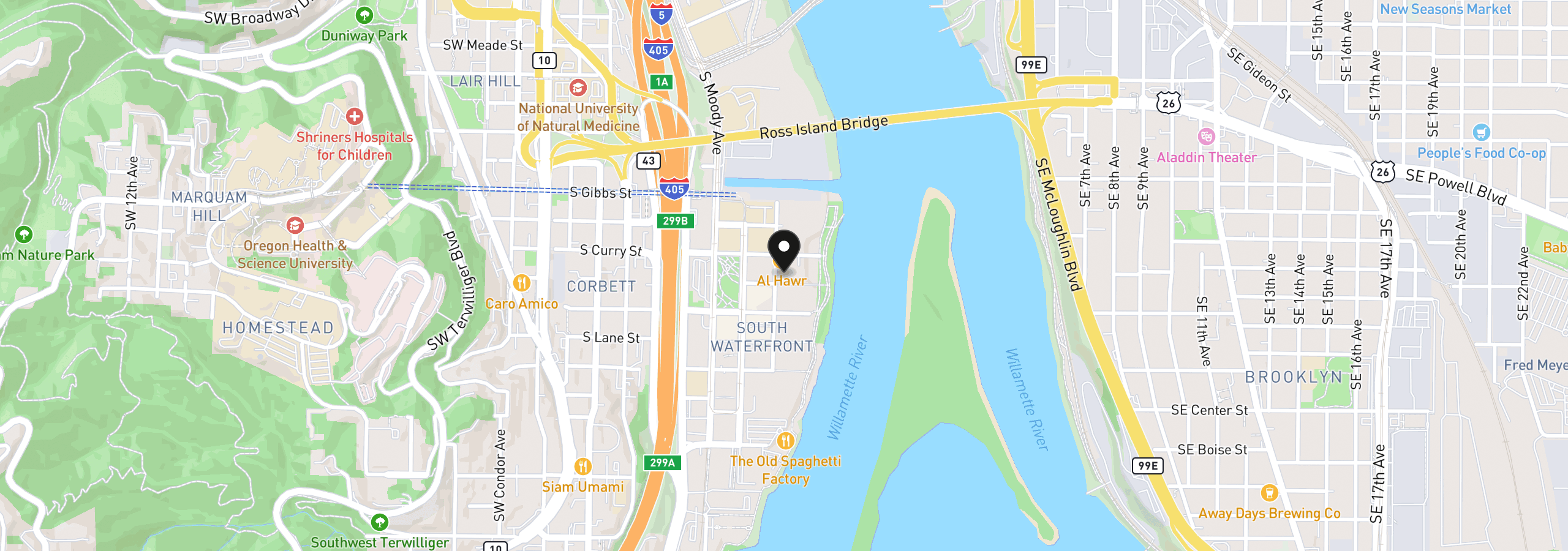 Map showing the location of 836 S Curry St 1508, Portland, OR 97239