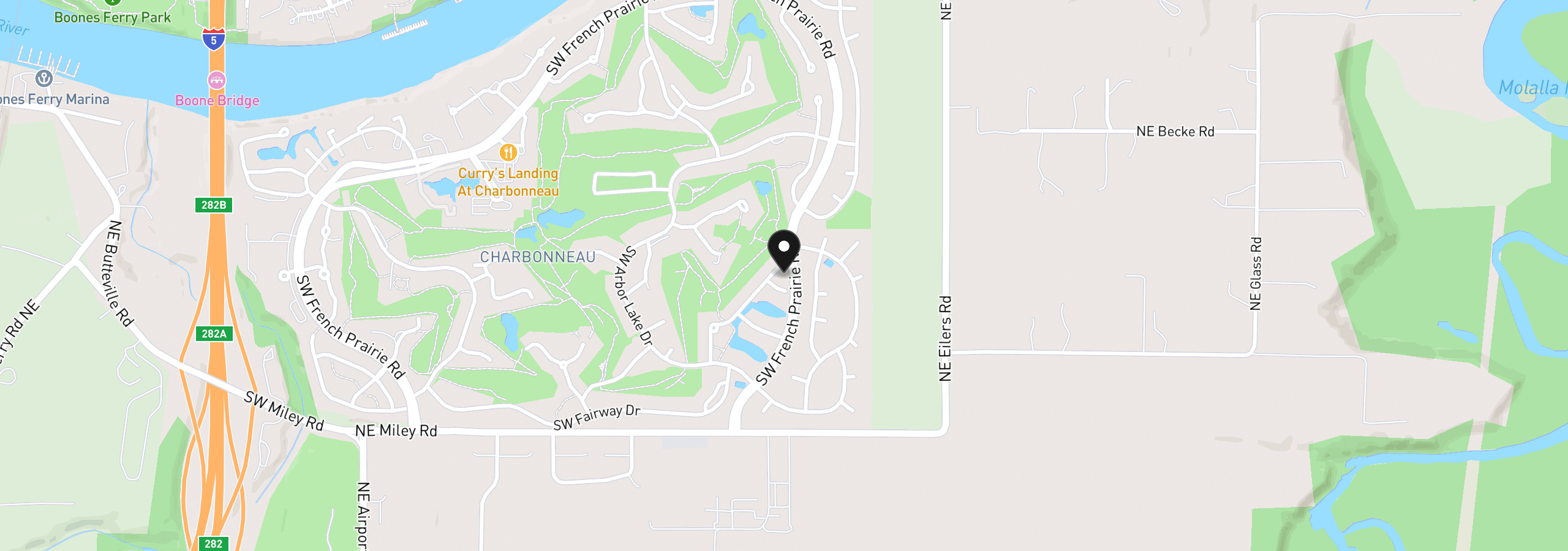 Map showing the location of 32150 SW Lake Dr, Wilsonville, OR 97070