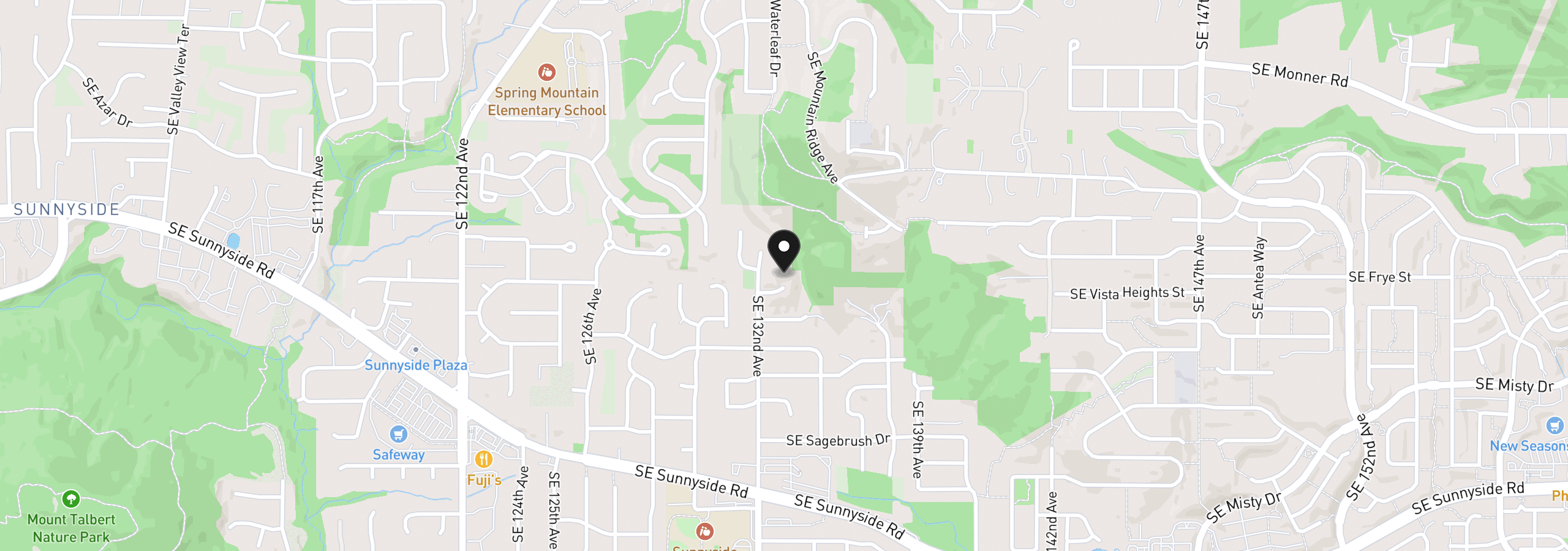 Map showing the location of 13335 SE Woodland Cir, Happy Valley, OR 97086
