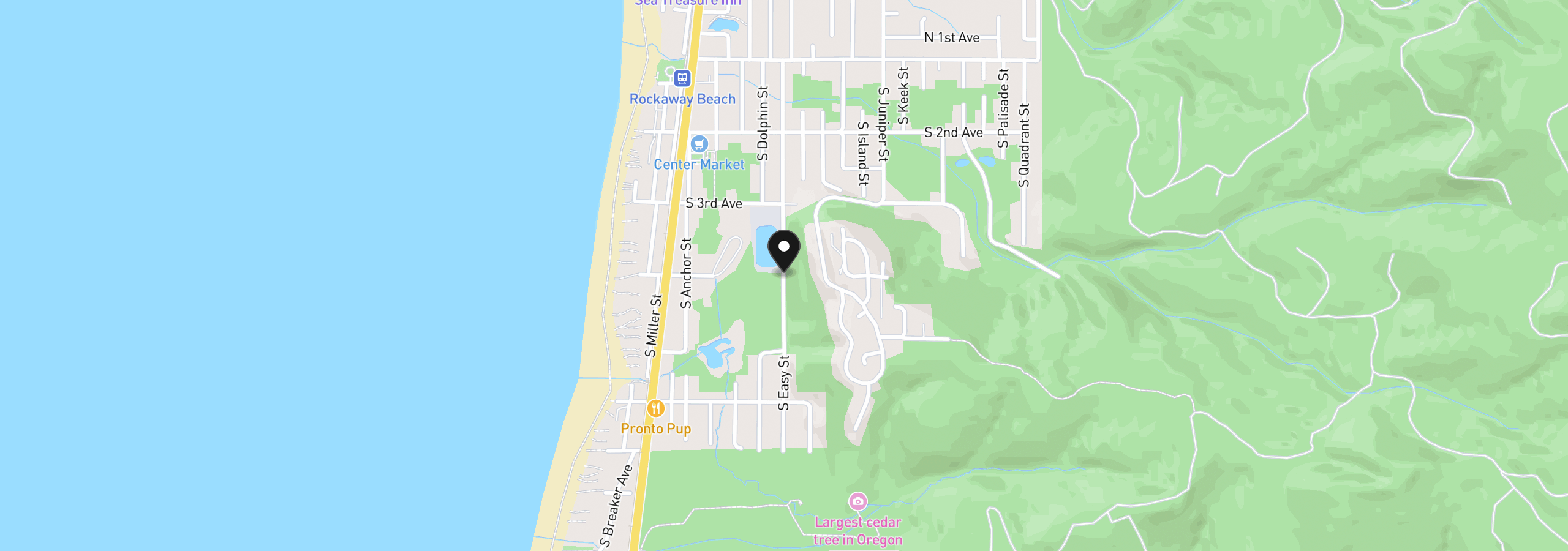 Map showing the location of 398 S Easy St, Rockaway Beach, OR 97136