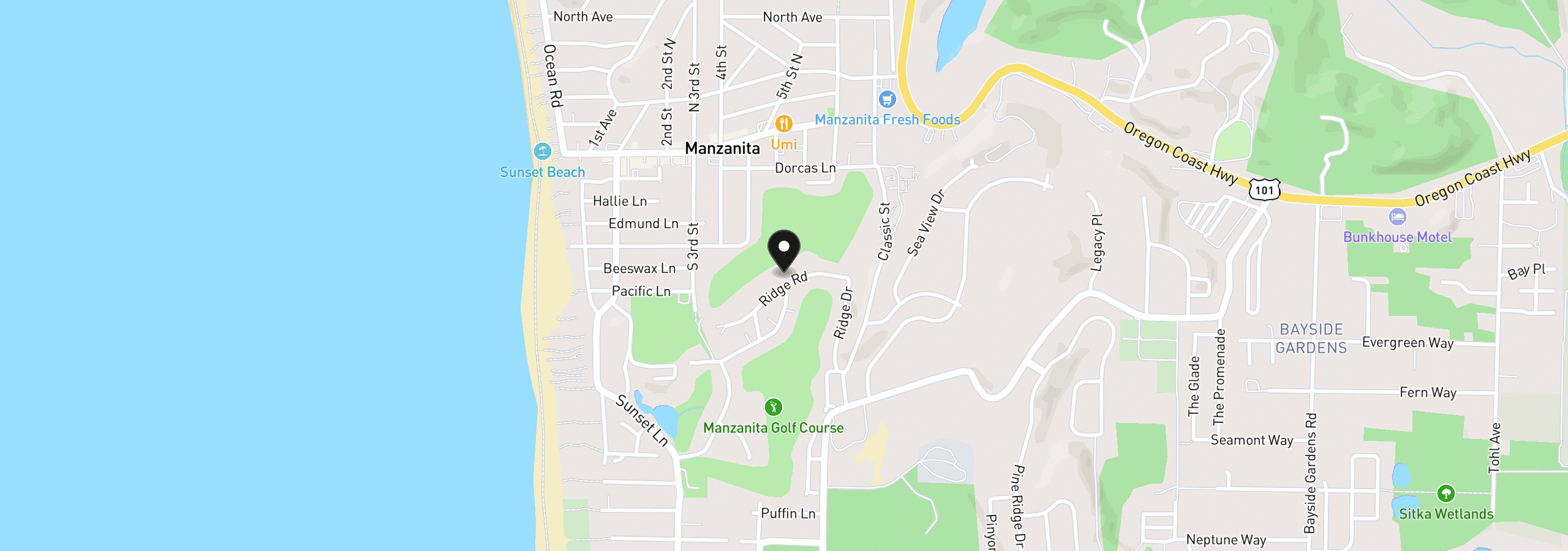 Map showing the location of Ridge Rd, Manzanita, OR 97130