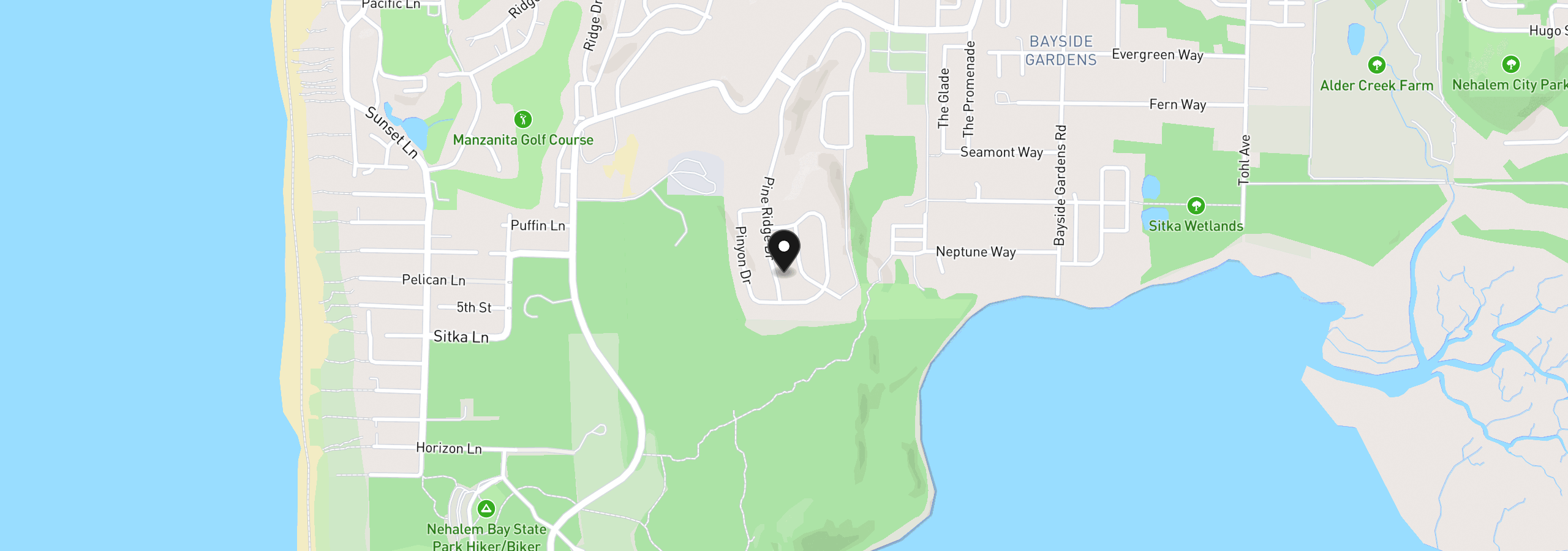 Map showing the location of 9925 Pine Ridge Dr, Manzanita, OR 97130