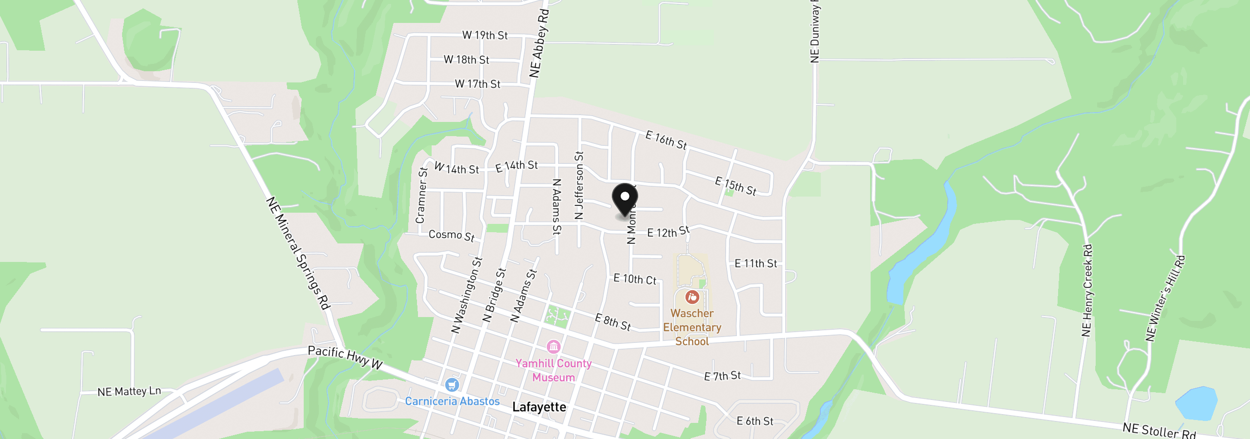 Map showing the location of 1221 Monroe St, Lafayette, OR 97127
