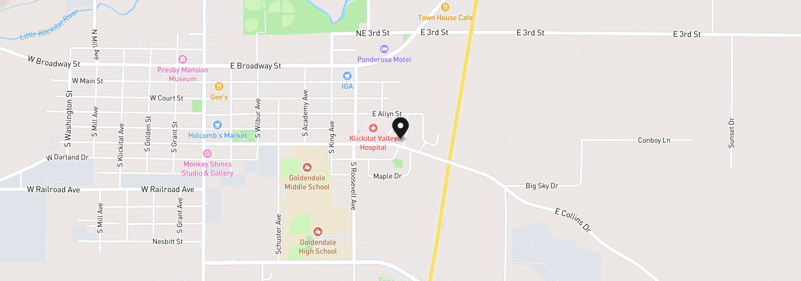 Map showing the location of 417 Brashear Way, Goldendale, Wa 98620