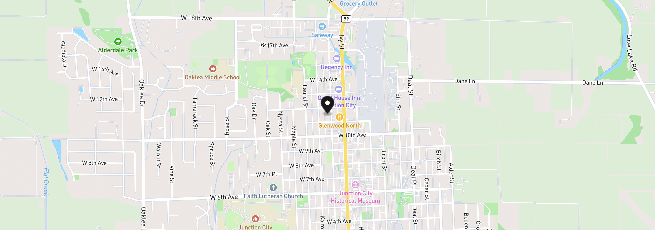 Map showing the location of 1147 Juniper St, Junction City, OR 97448