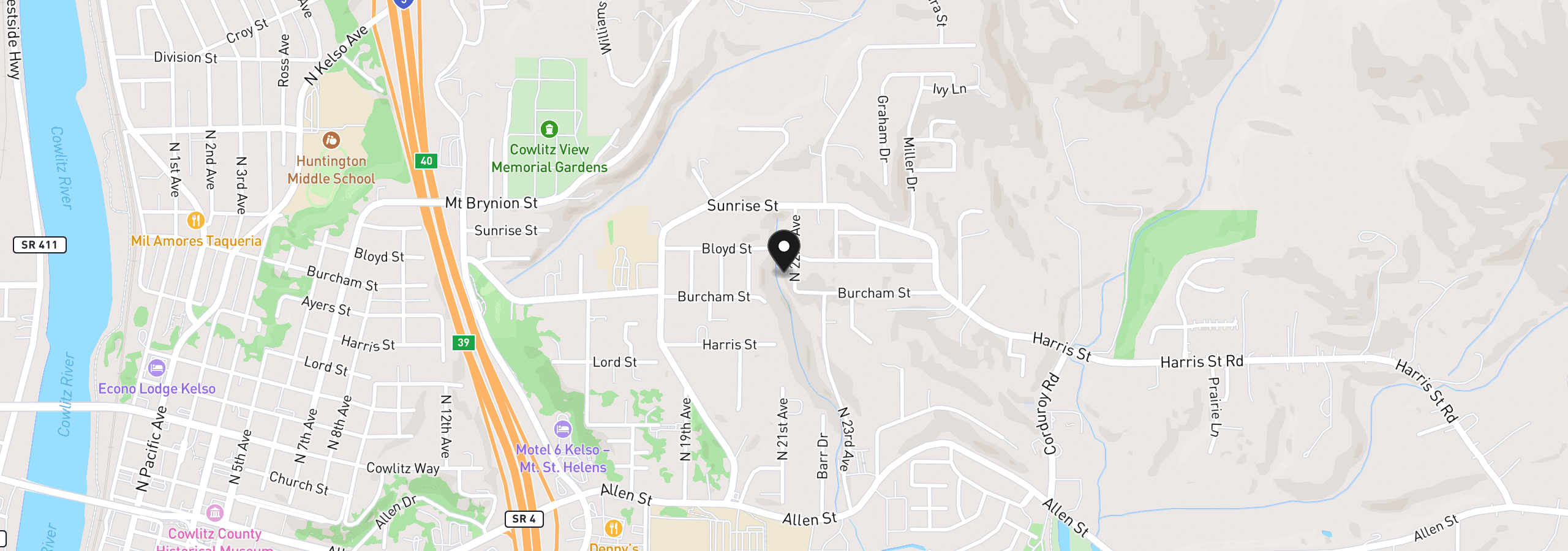 Map showing the location of 1005 N 22nd Ave, Kelso, Wa 98626