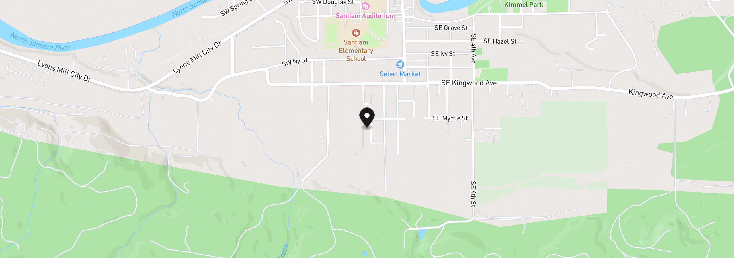 Map showing the location of 1231 SW 3rd Ave, Mill City, OR 97360