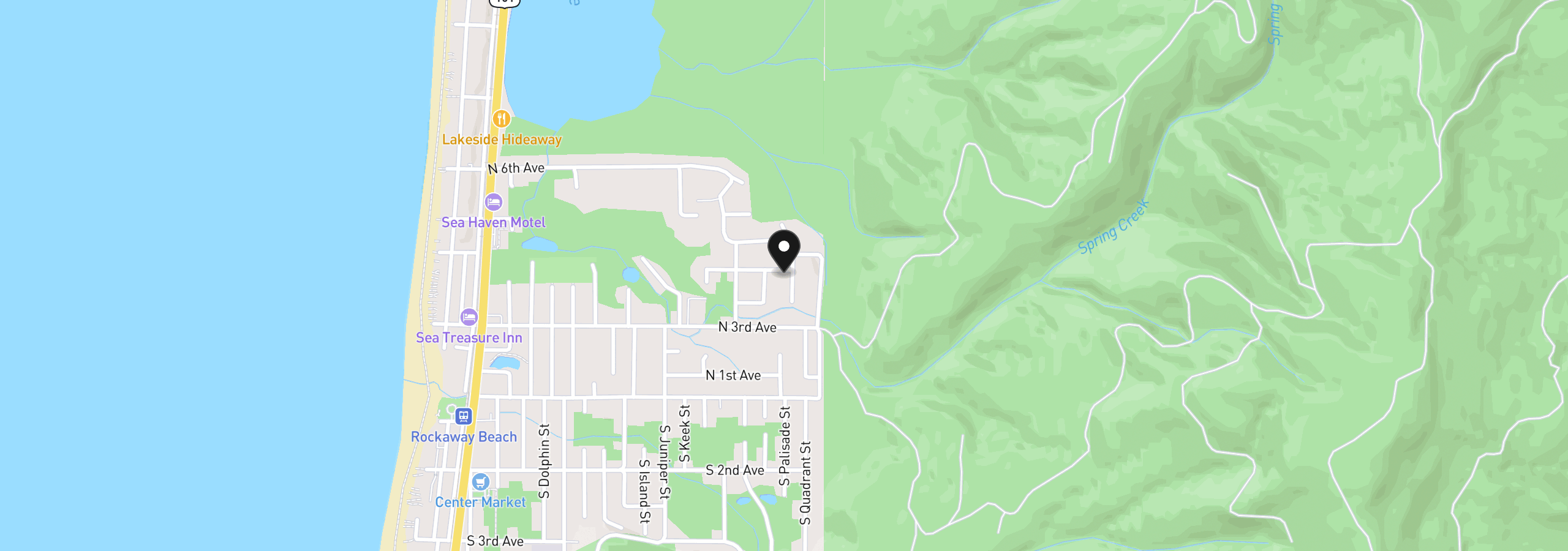 Map showing the location of 377 N Ocean St, Rockaway Beach, OR 97136
