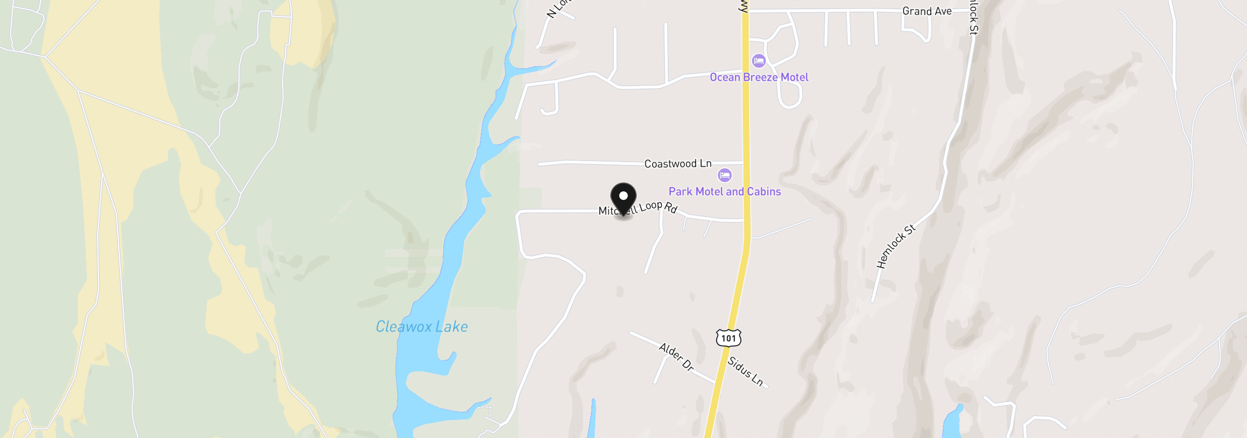 Map showing the location of 4990 Mitchell Loop Rd, Florence, OR 97439