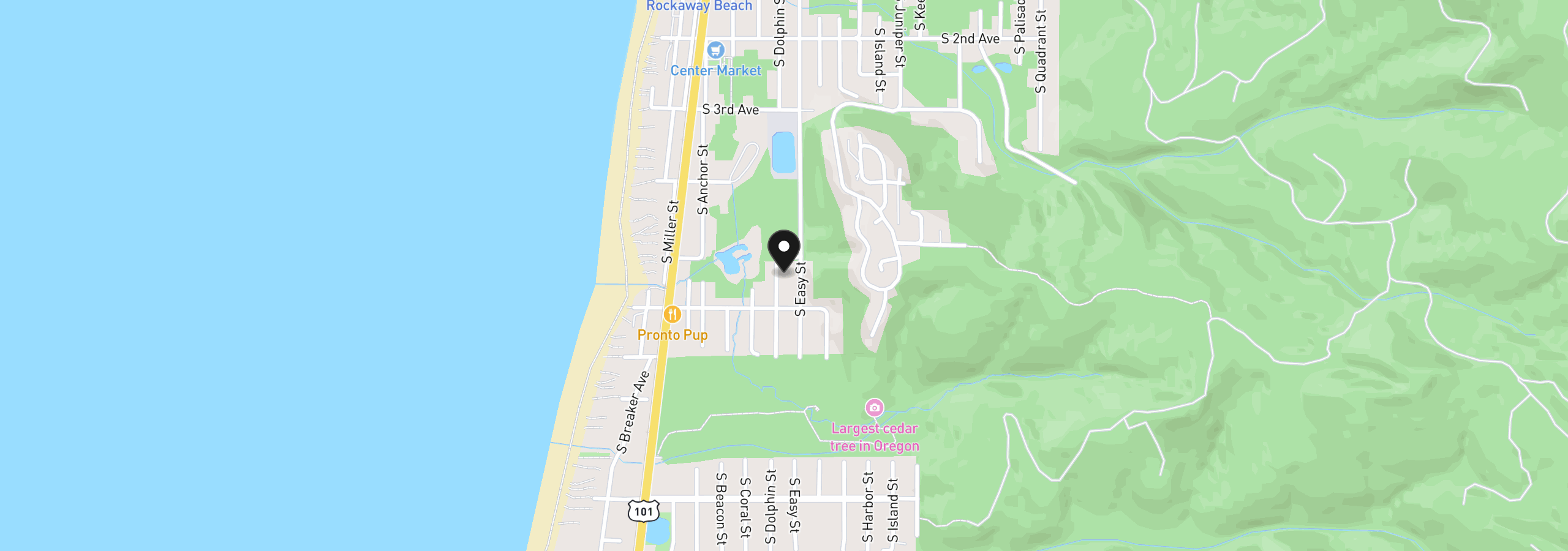 Map showing the location of 528 S Dolphin St, Rockaway Beach, OR 97136