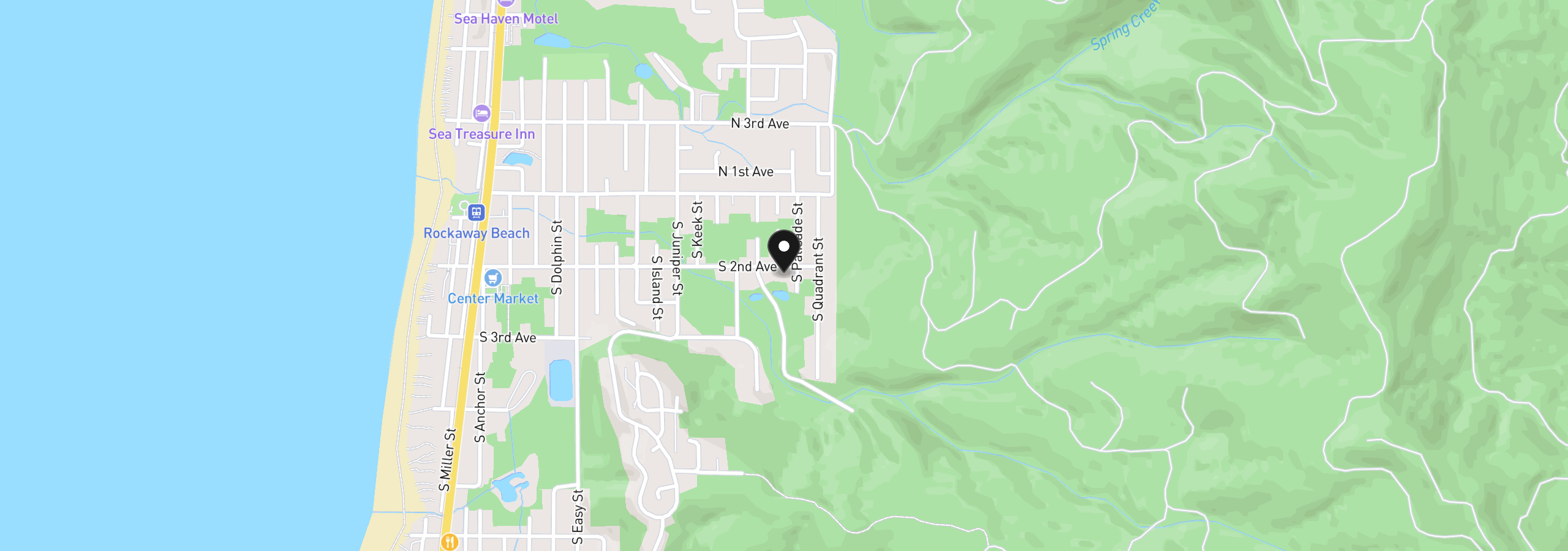 Map showing the location of 216 S Ocean St, Rockaway Beach, OR 97136
