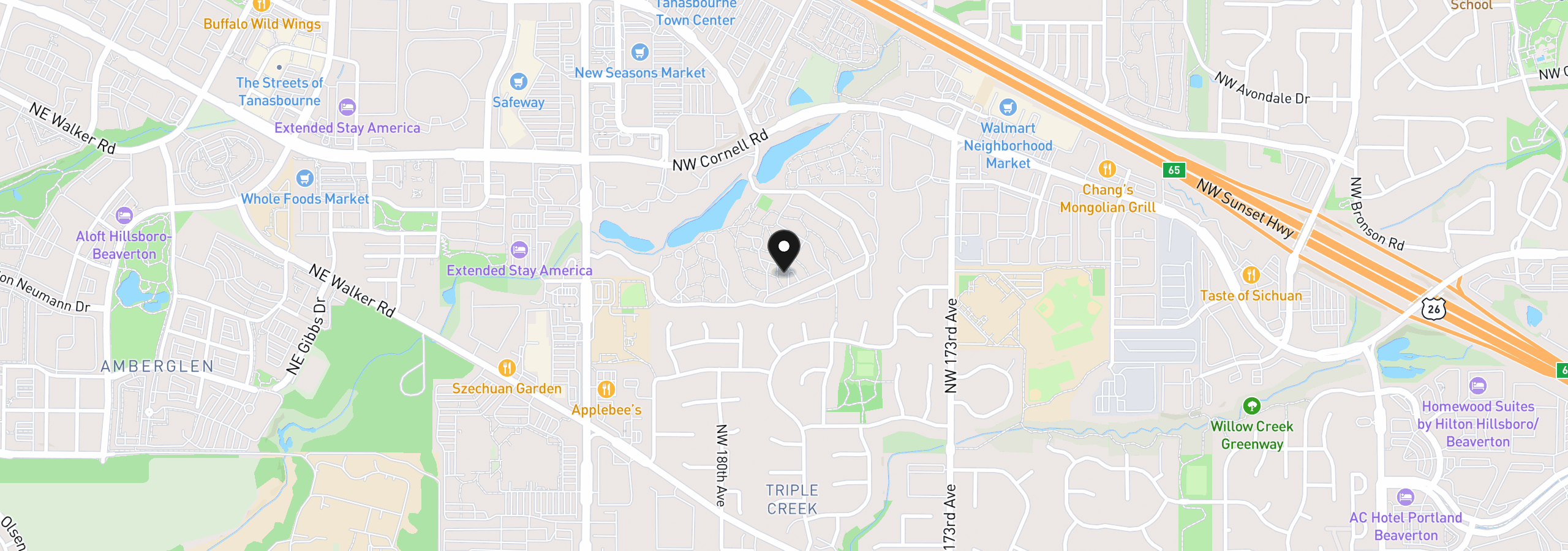 Map showing the location of 17815 NW Lakeway Ct, Beaverton, OR 97006