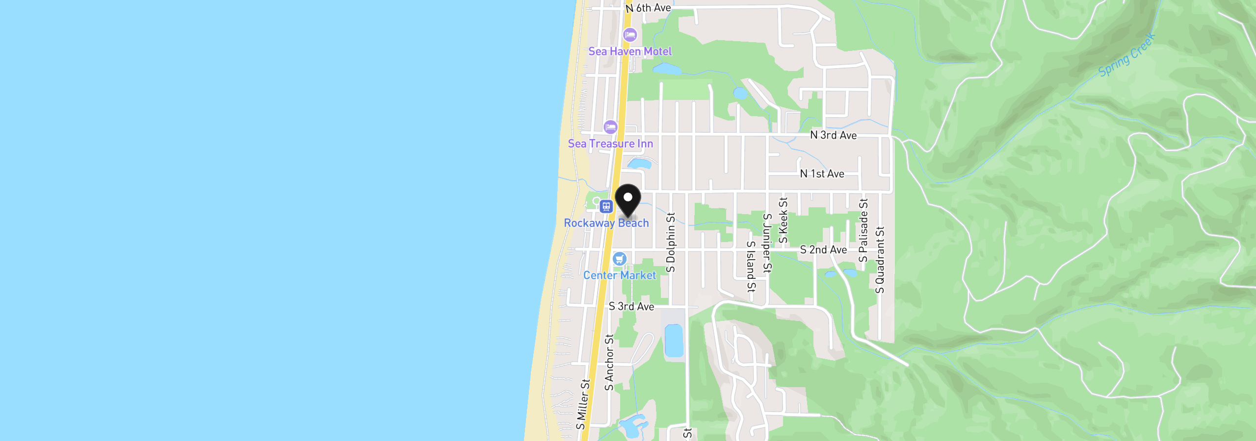 Map showing the location of 151 S Beacon St, Rockaway Beach, OR 97136