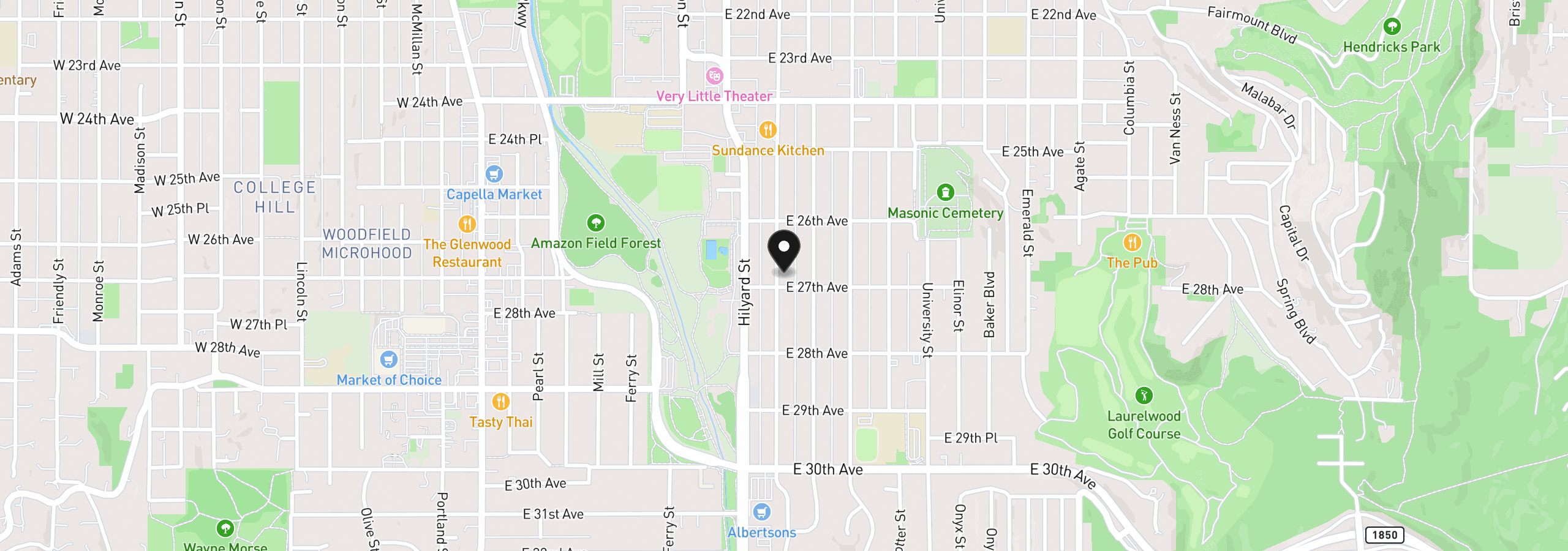 Map showing the location of 2683 Alder St, Eugene, OR 97405