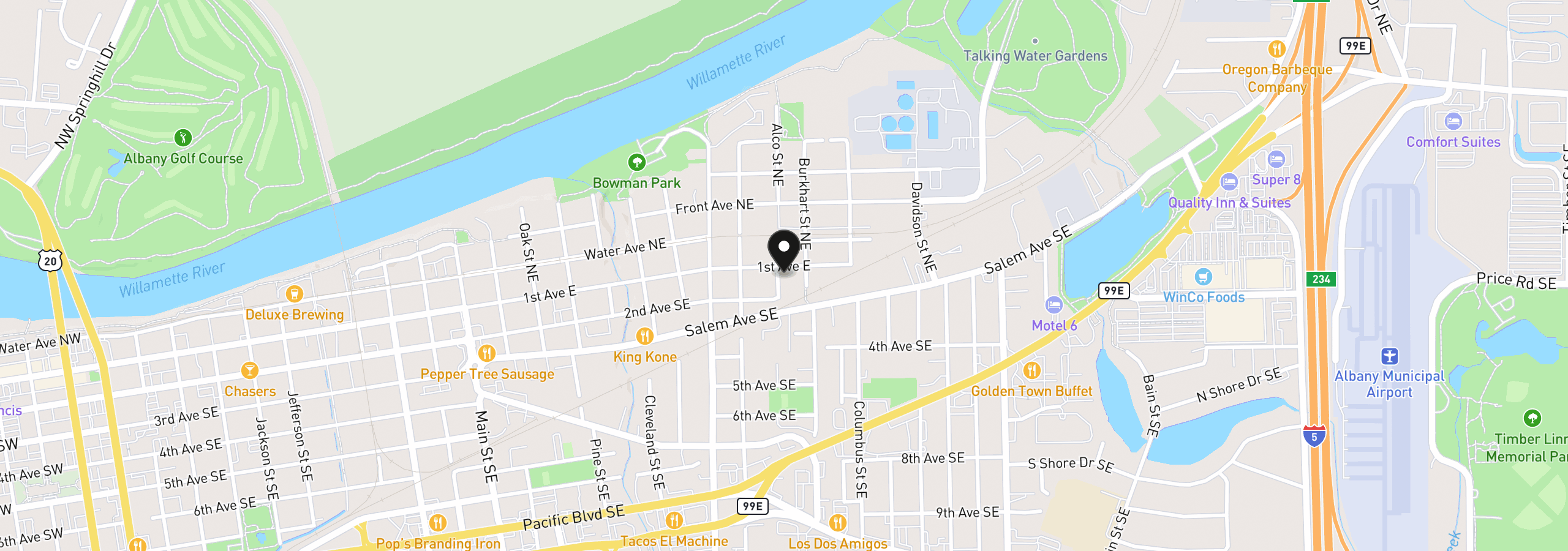 Map showing the location of 2010 E 1st Ave, Albany, OR 97321