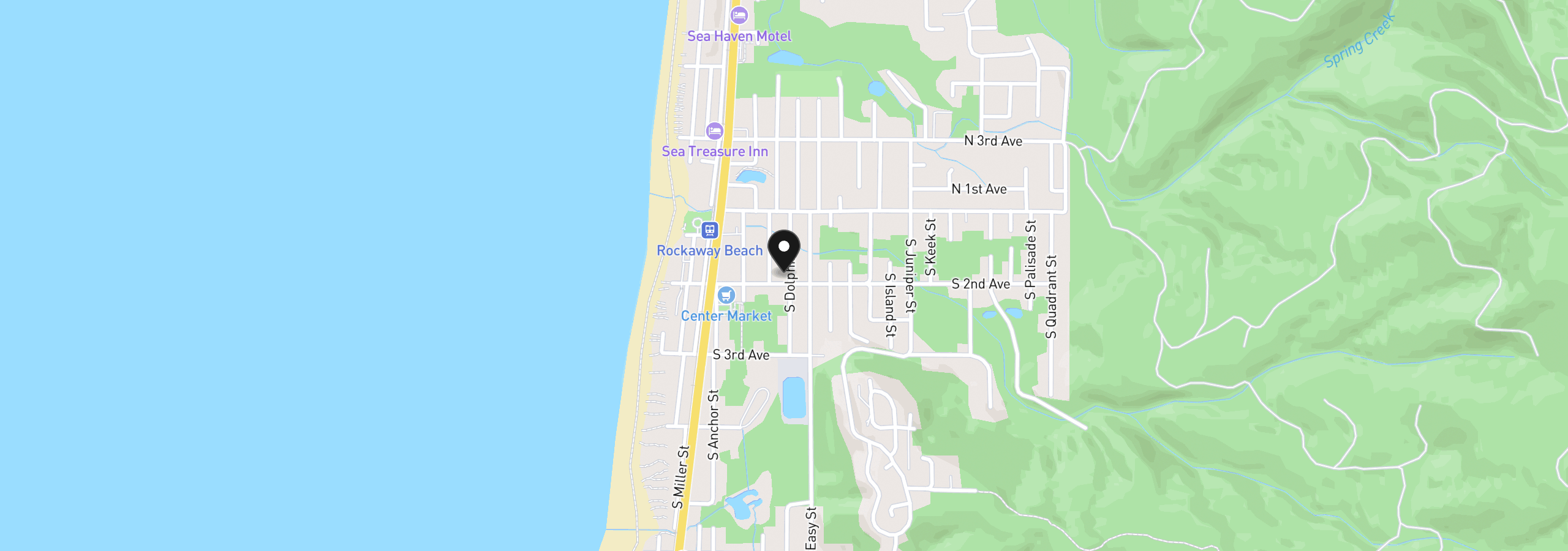 Map showing the location of 329 S 2nd Ave, Rockaway Beach, OR 97136