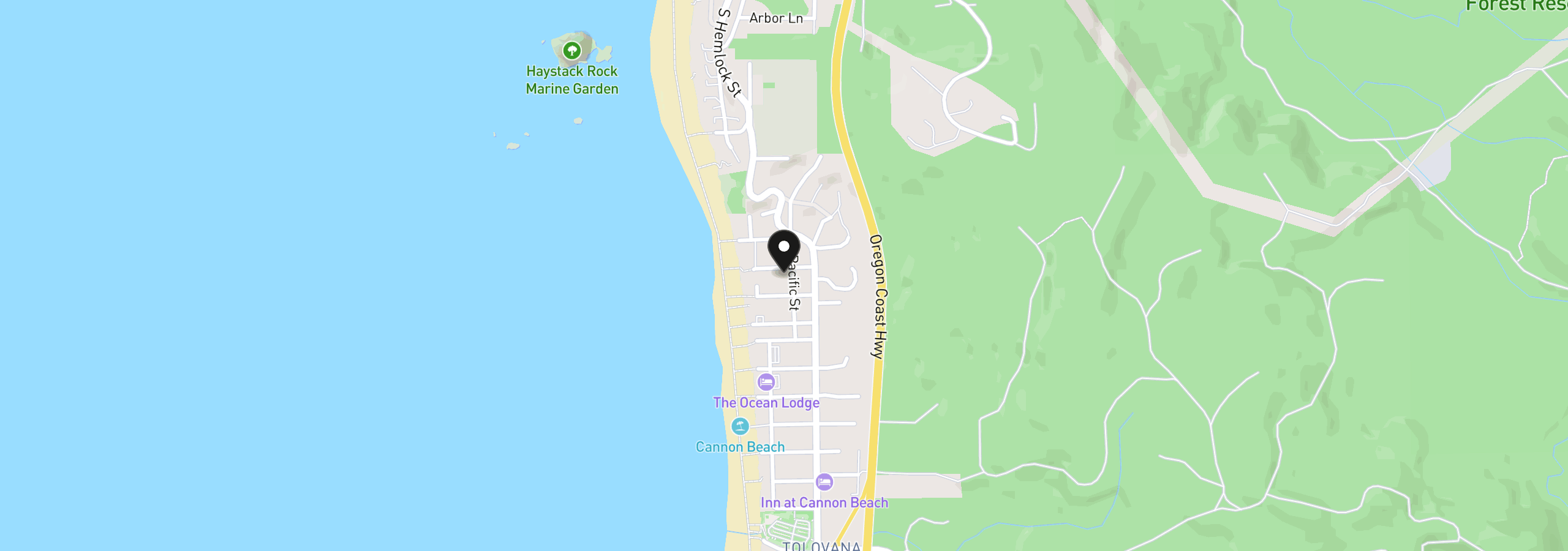 Map showing the location of 231 Gulcana Ave, Cannon Beach, OR 97110