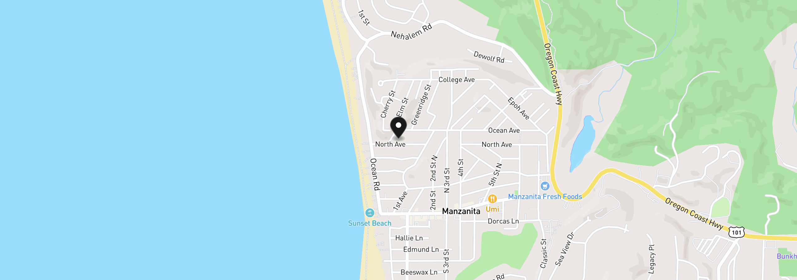 Map showing the location of 95 North Ave, Manzanita, OR 97130