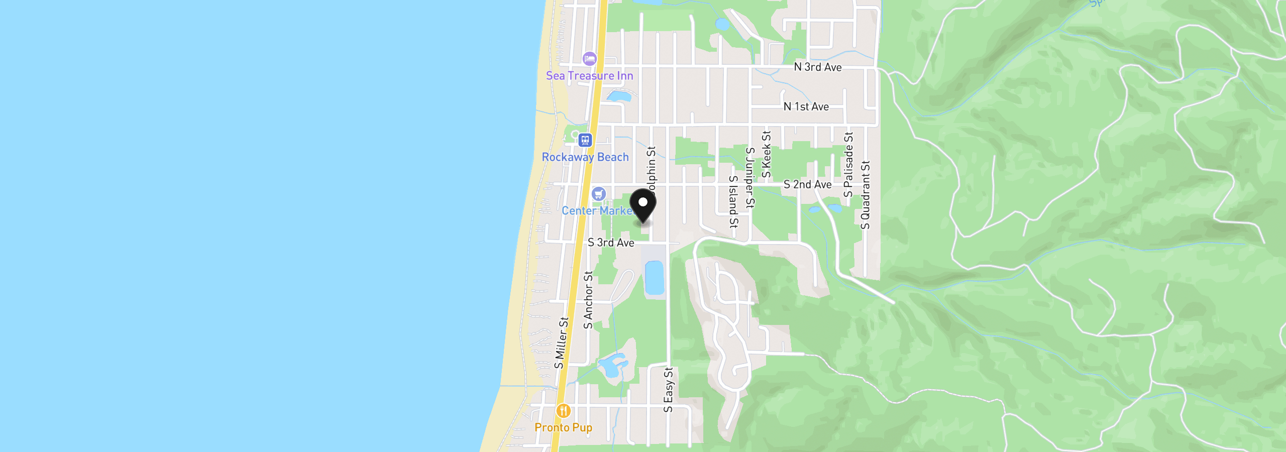 Map showing the location of 273 S Dolphin St, Rockaway Beach, OR 97136
