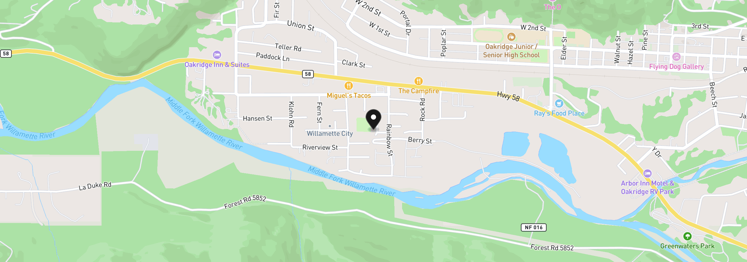 Map showing the location of Christel Ln, Oakridge, OR 97463