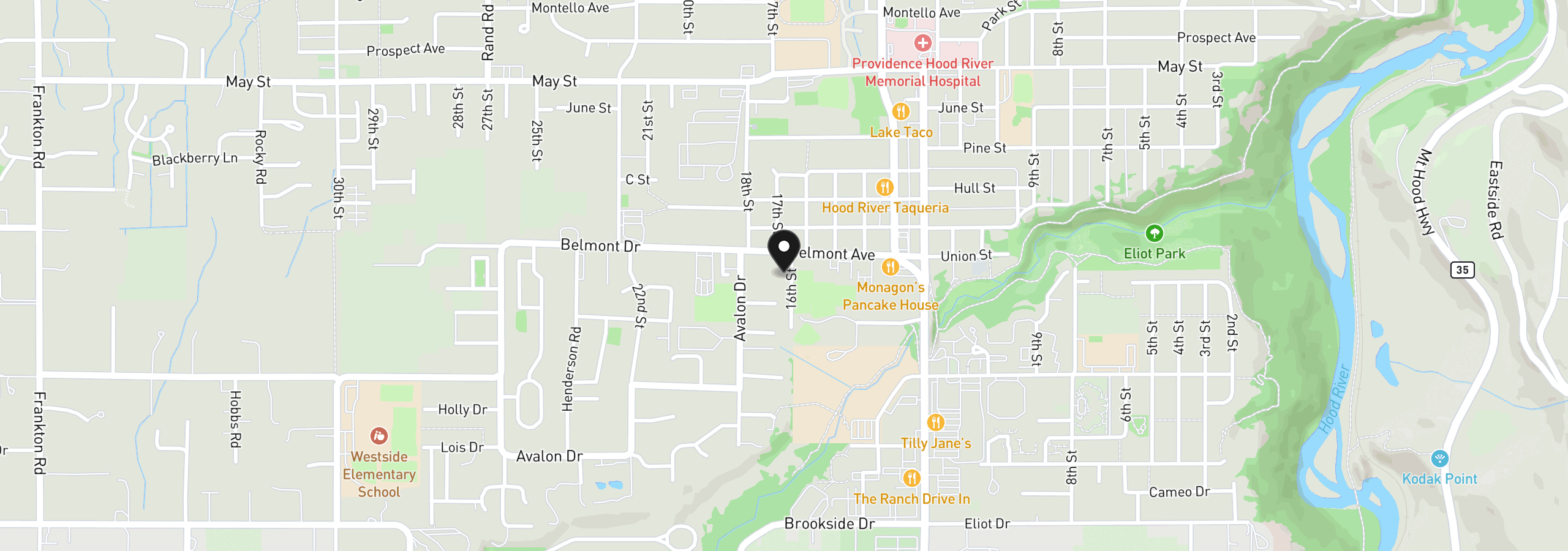 Map showing the location of 1550 16th St, Hood River, OR 97031