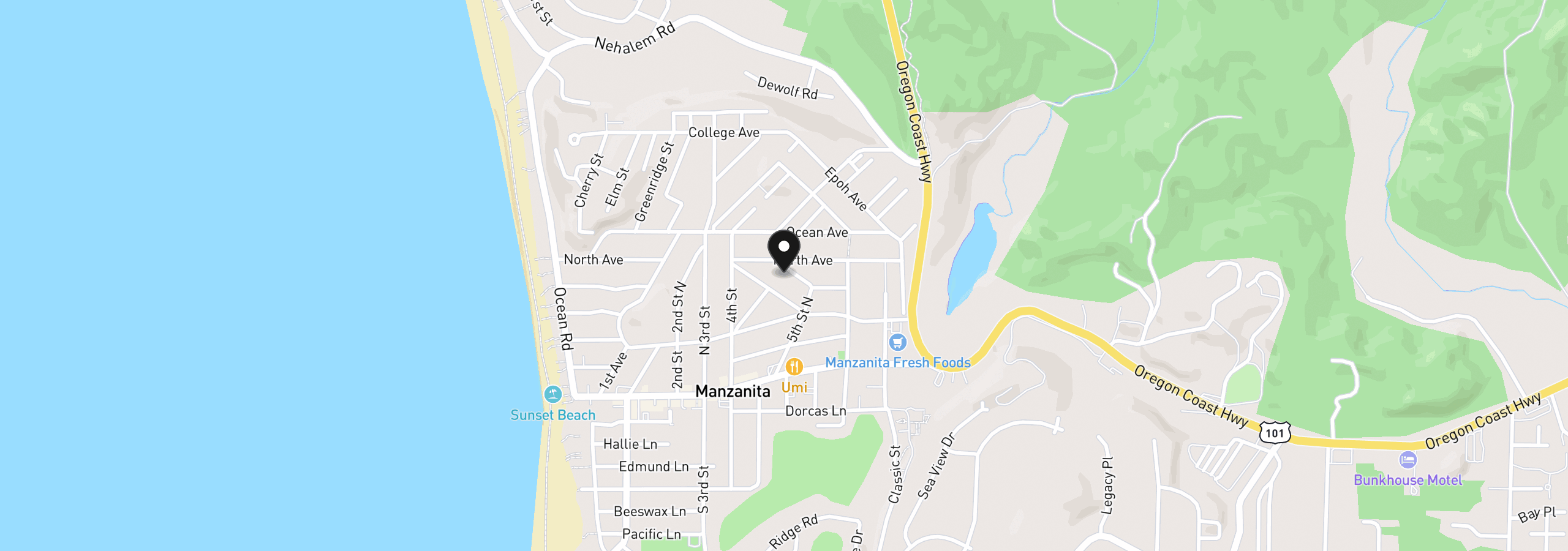 Map showing the location of 454 Fir Ave, Manzanita, OR 97130