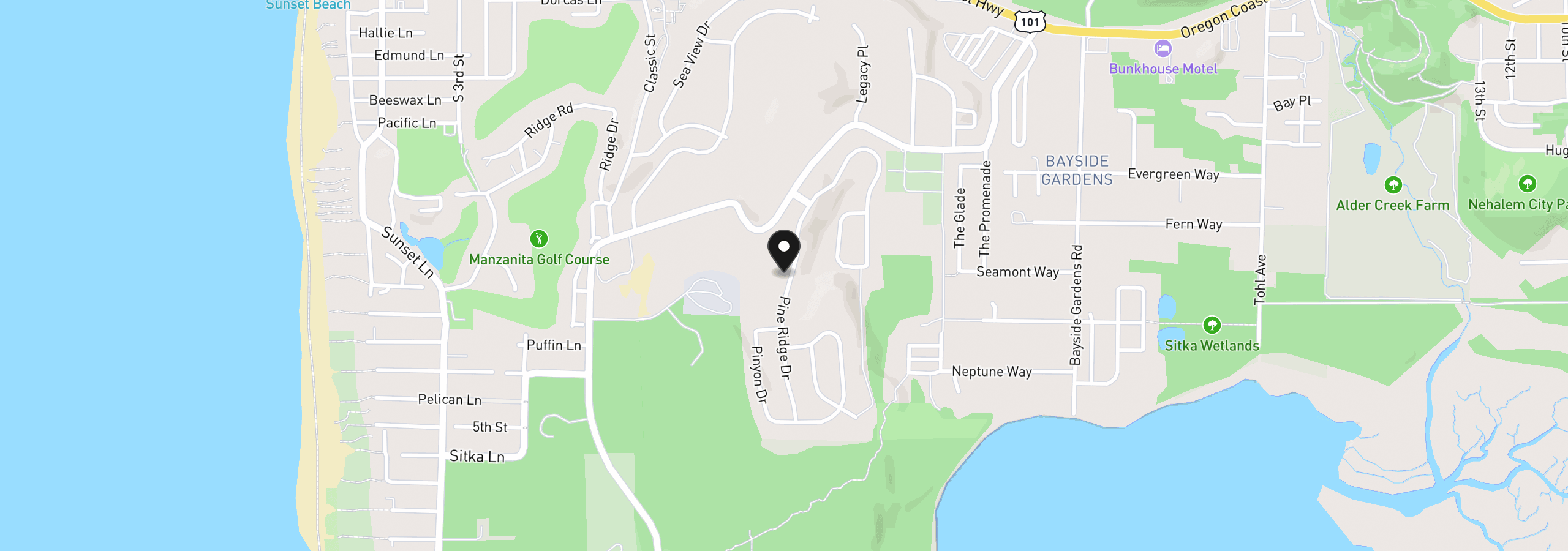 Map showing the location of 10100 Pine Ridge Dr, Manzanita, OR 97130