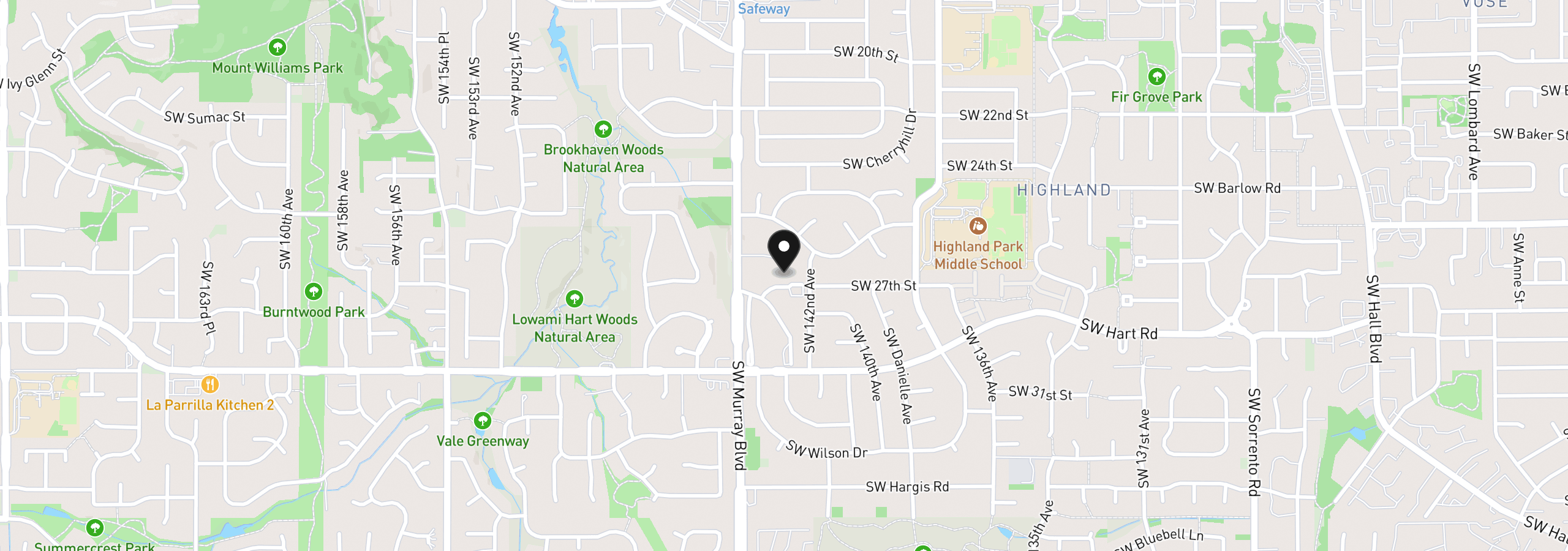 Map showing the location of 14395 SW 27th Ct, Beaverton, OR 97008