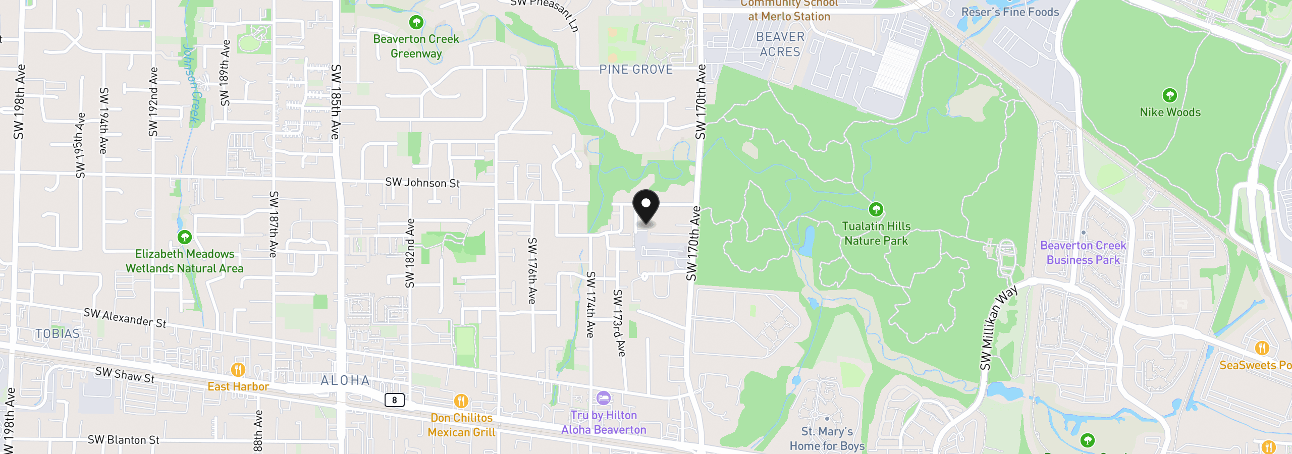 Map showing the location of 2924 SW Tranquility Ter, Beaverton, OR 97003