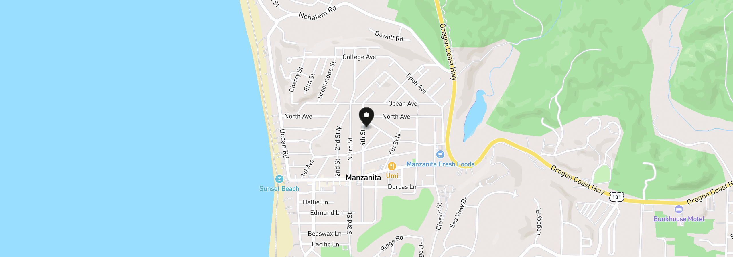 Map showing the location of 518 N Fourth St, Manzanita, OR 97130
