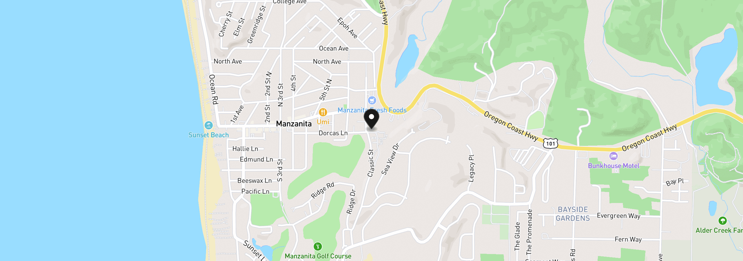 Map showing the location of 207 Jackson Way, Manzanita, OR 97130
