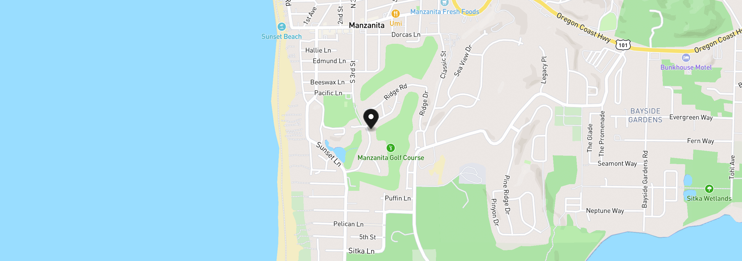 Map showing the location of Lakeview Dr, Manzanita, OR 97130