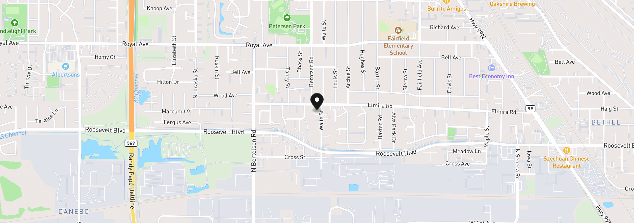 Map showing the location of 360 Waite St, Eugene, OR 97402