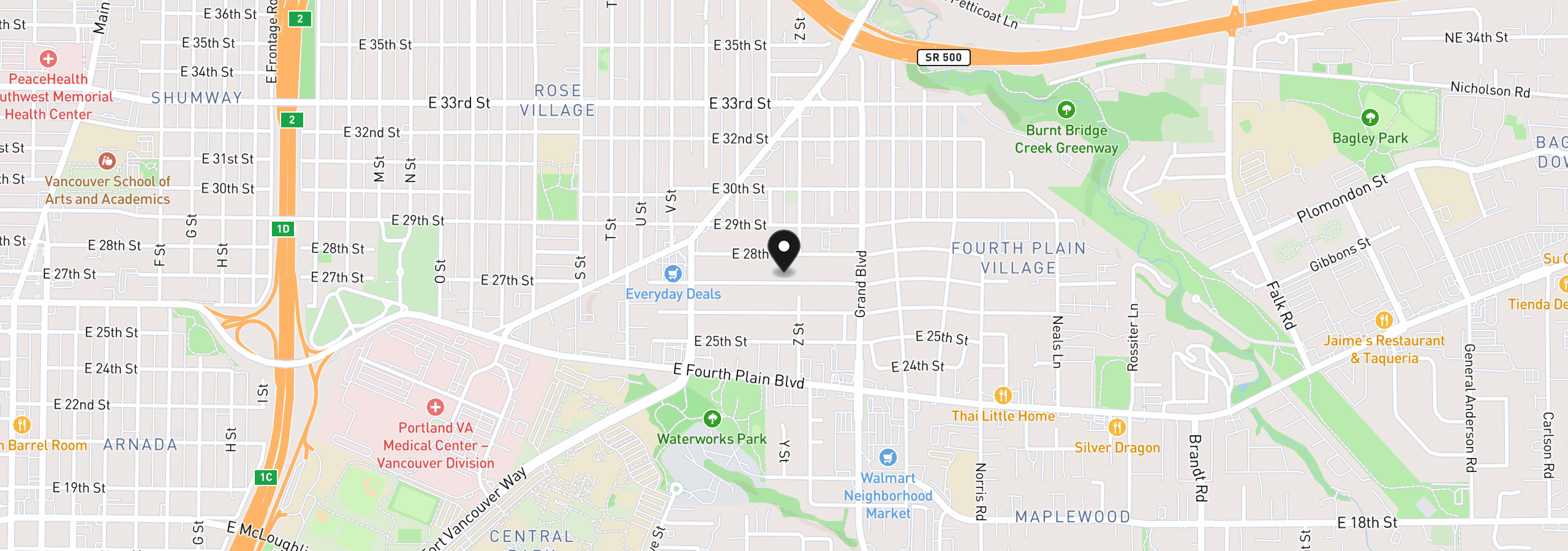 Map showing the location of 2510 E 27th St, Vancouver, Wa 98660