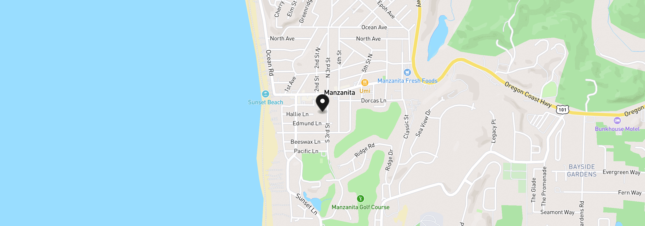 Map showing the location of S Third St 200, Manzanita, OR 97130